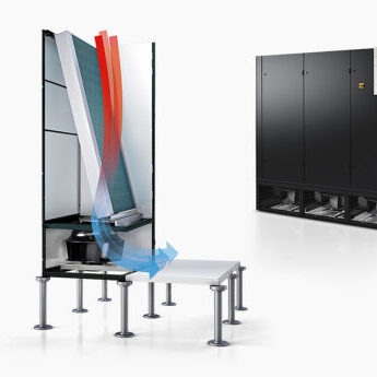 Diagram showing precision cooling airflow in a raised-floor data centre, with a STULZ cooling unit